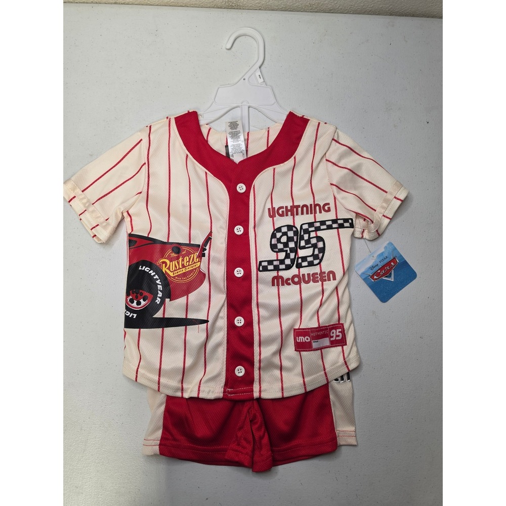 Disney Pixar Cars Lightning McQueen Baseball Jersey and Shorts Set 3T New